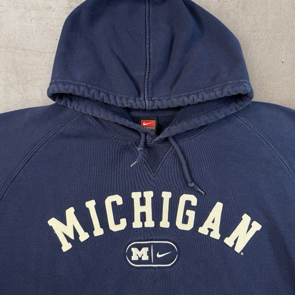 Vintage Michigan Wolverines Nike Team Hoodie Mens XXL Center Swoosh Blue Y2K